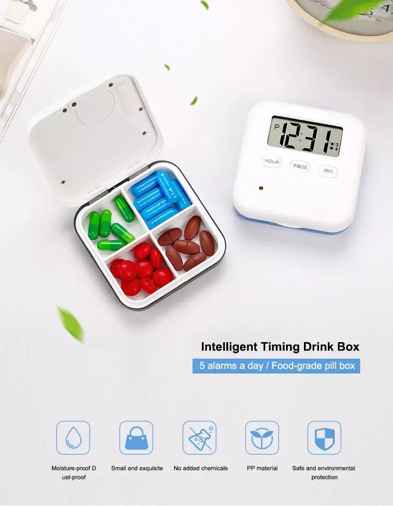 4 compartments electronic pill timer product display 1