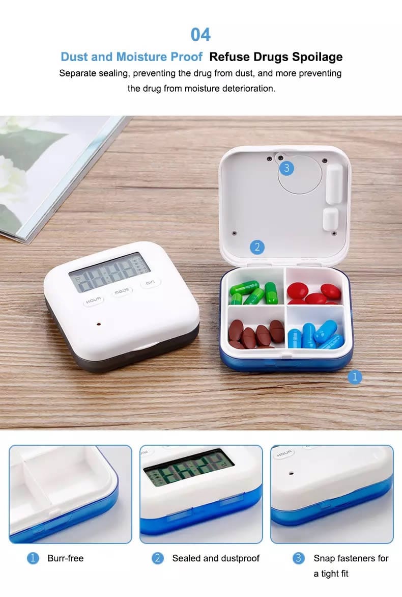 4 compartments electronic pill timer product display 8