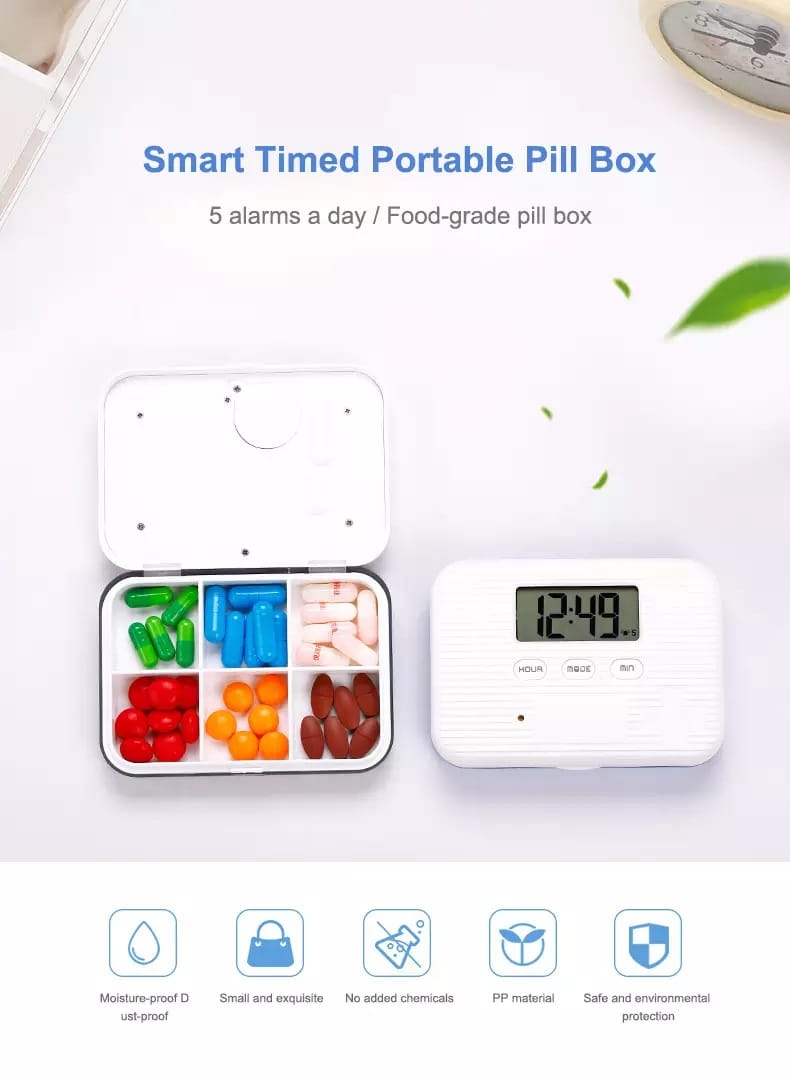 6 compartments electronic pill timer product display 1