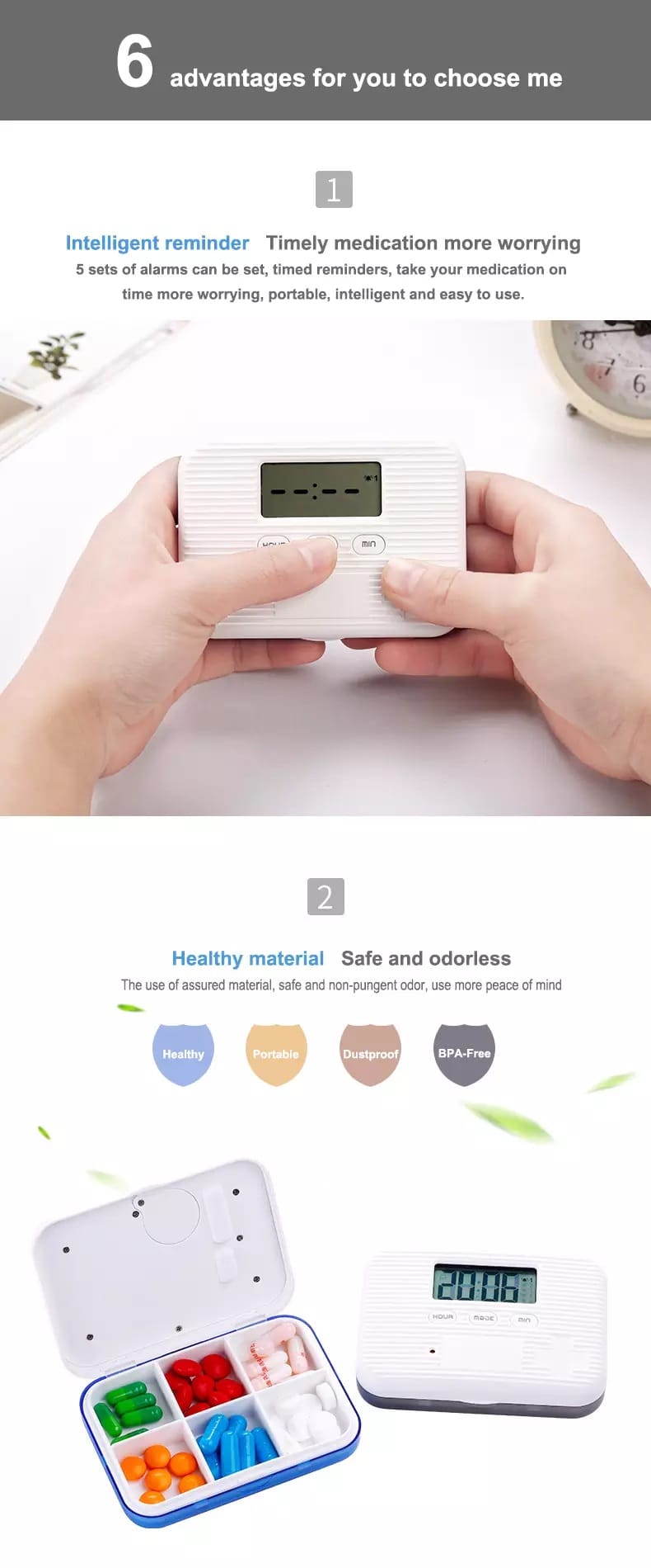 6 compartments electronic pill timer product display 4