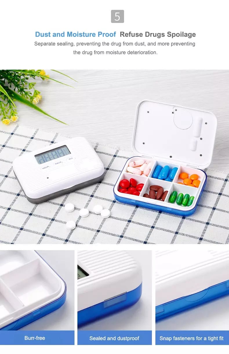 6 compartments electronic pill timer product display 6