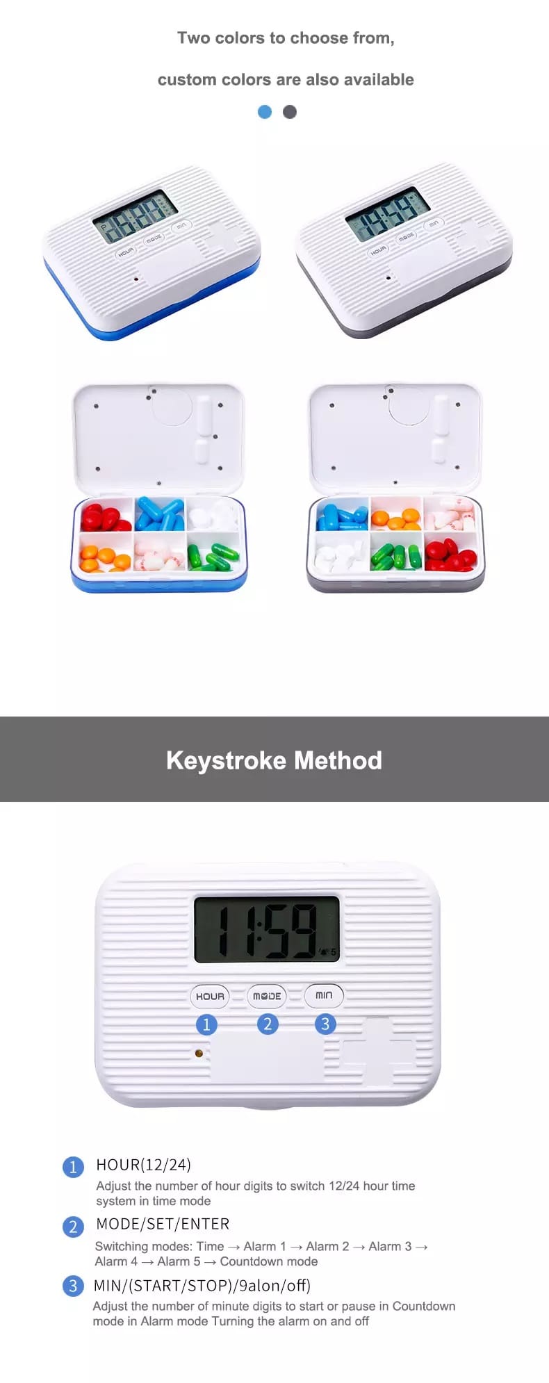 6 compartments electronic pill timer product display 8