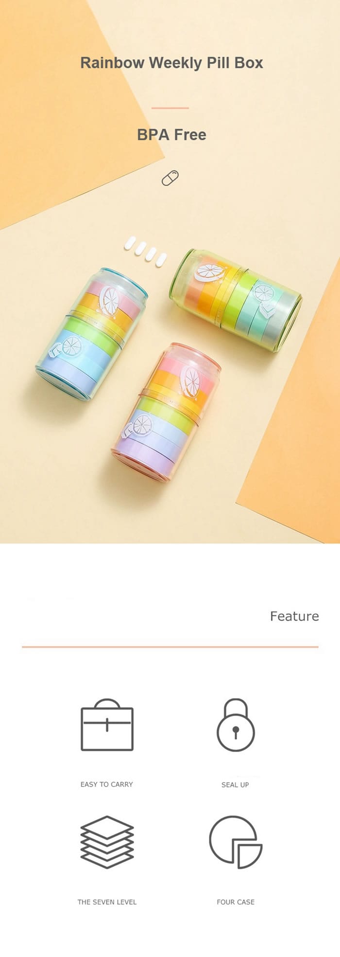 rainbow weekly pill box product display 1