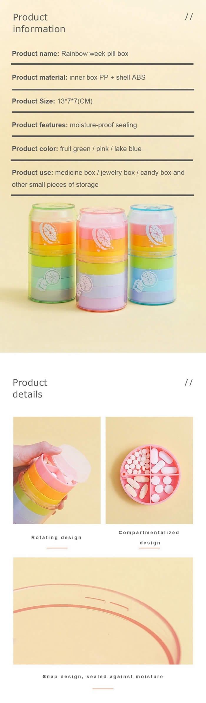 rainbow weekly pill box product display 6