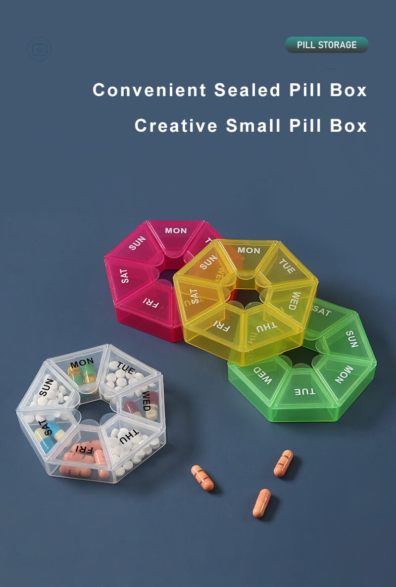 weekly heptagonal pill box product display 1