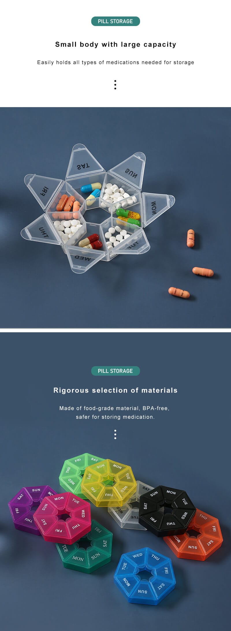 weekly heptagonal pill box product display 4