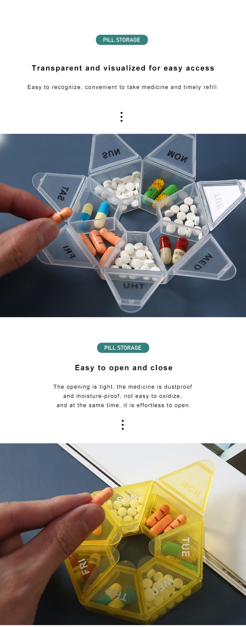 weekly heptagonal pill box product display 5