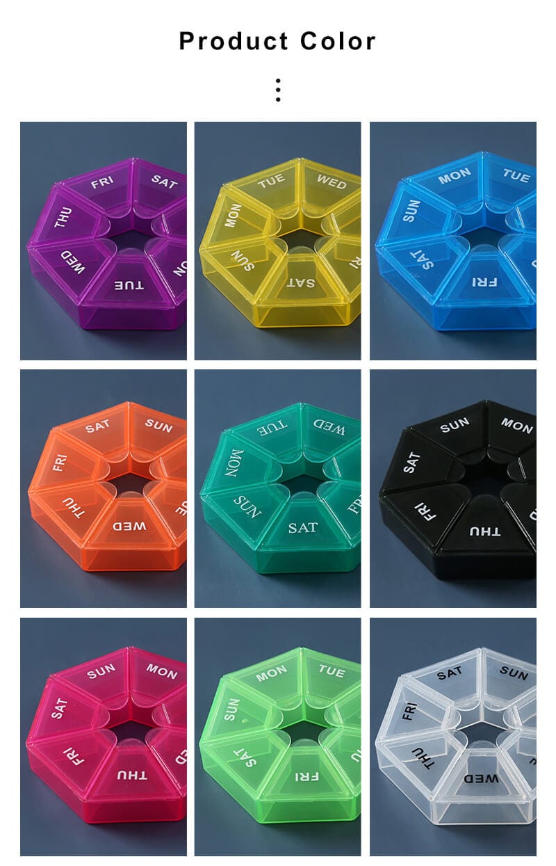 weekly heptagonal pill box product display 7