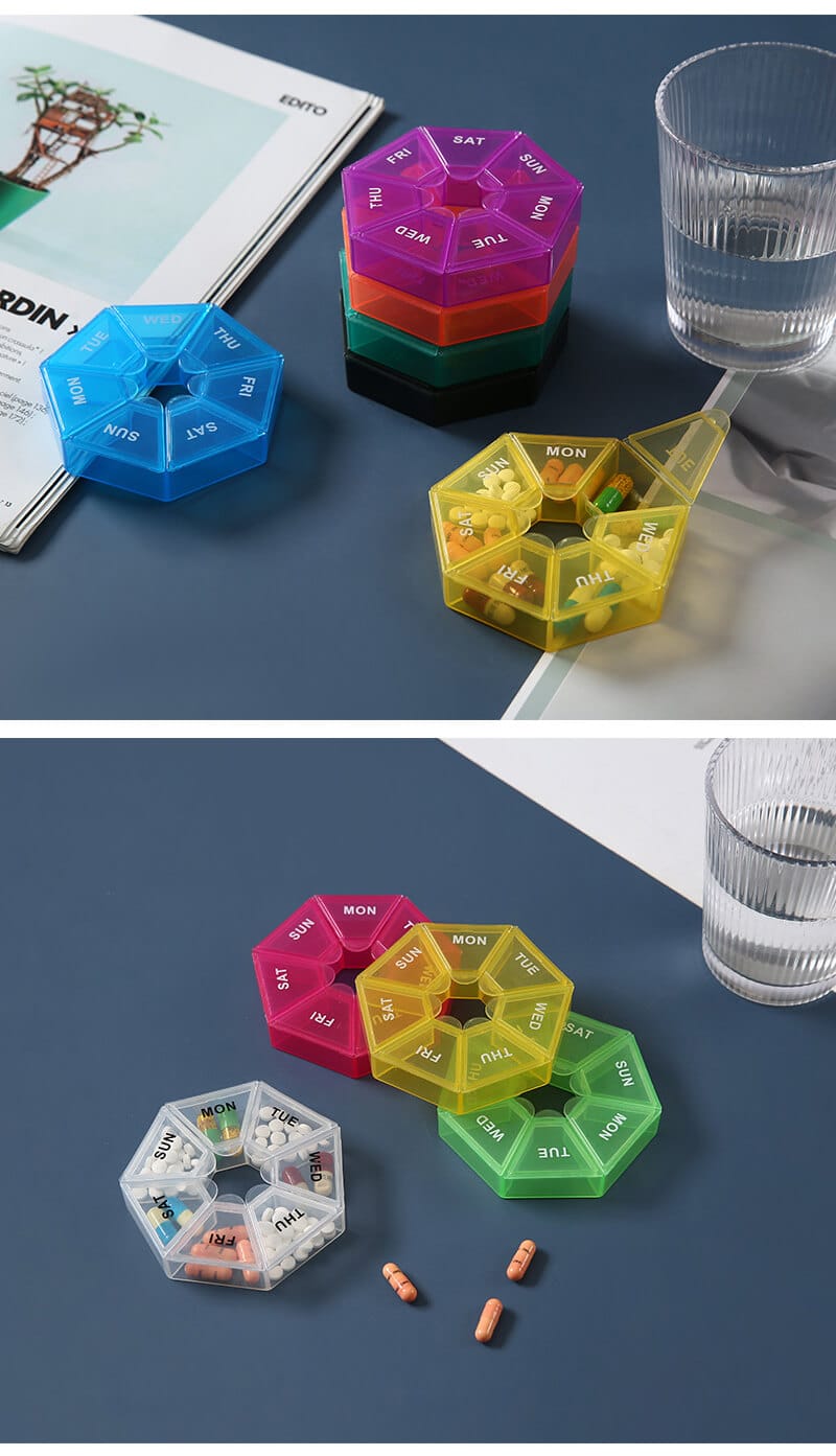 weekly heptagonal pill box product display 9