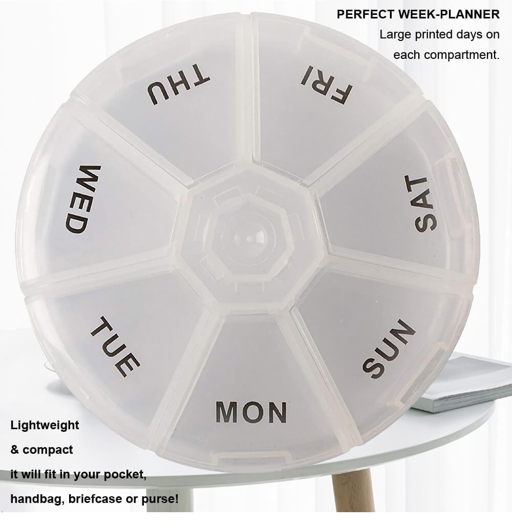 weekly portable round pill case product display 2