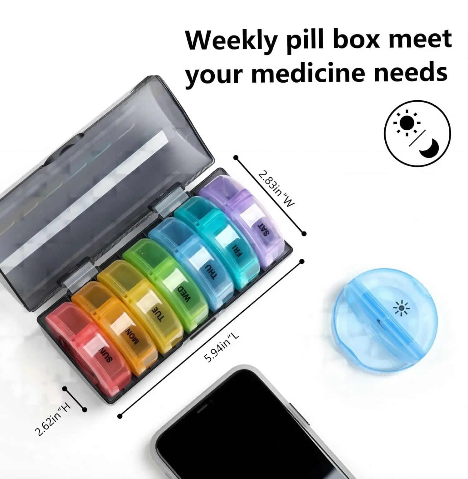 weekly round pill box product display 2