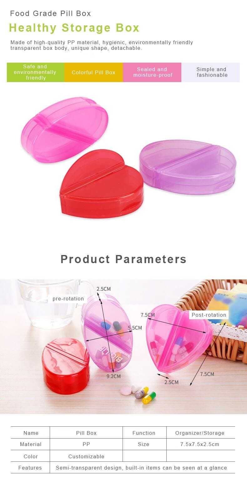 heart shape plastic pill box product display 2