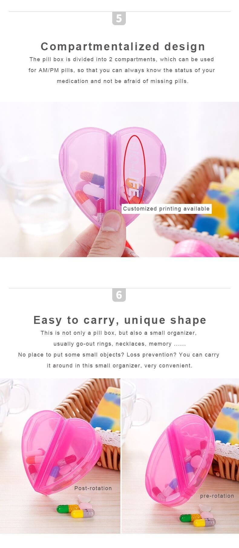 heart shape plastic pill box product display 5