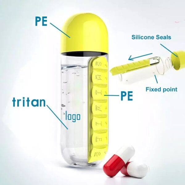 pill box water bottle 500ml 10