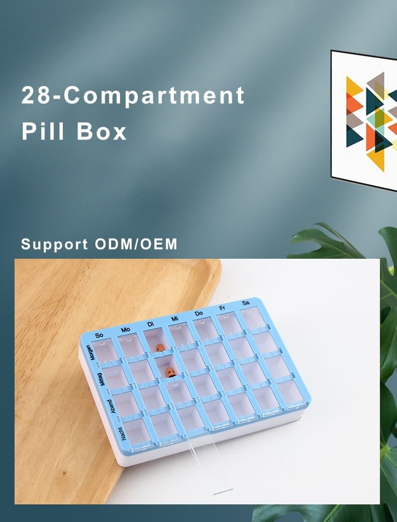 weekly 28 compartment lid pill box product display 1