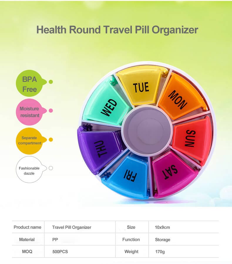 weekly round pill case product display 2