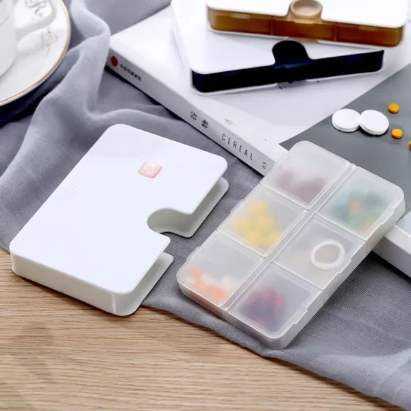 Portable Carry on Mini Pill Box Plastic Dispenser 6 Compartments Small Pill Box Weekly Pill Capsule Organizer (1)