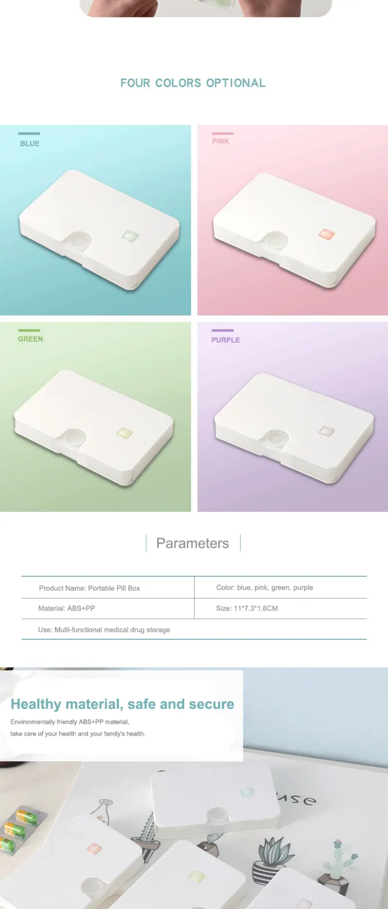 Portable Carry on Mini Pill Box Plastic Dispenser 6 Compartments Small Pill Box Weekly Pill Capsule Organizer (3)