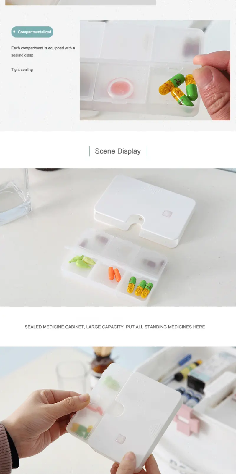 Portable Carry on Mini Pill Box Plastic Dispenser 6 Compartments Small Pill Box Weekly Pill Capsule Organizer (7)