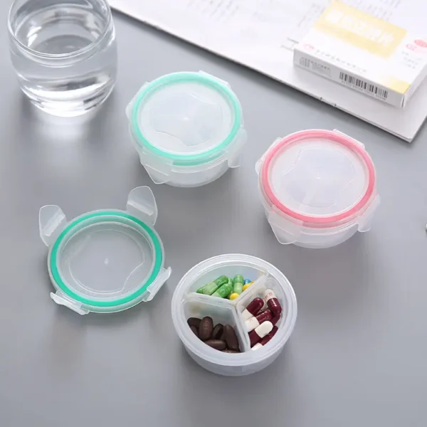 Wholesale Transparent Plastic Round Pill Box Three Compartments Sealed Small Pill Box Multifunctional Waterproof Medicine Storage Box (11)