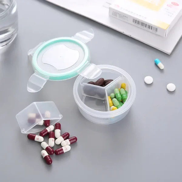 Wholesale Transparent Plastic Round Pill Box Three Compartments Sealed Small Pill Box Multifunctional Waterproof Medicine Storage Box (4)