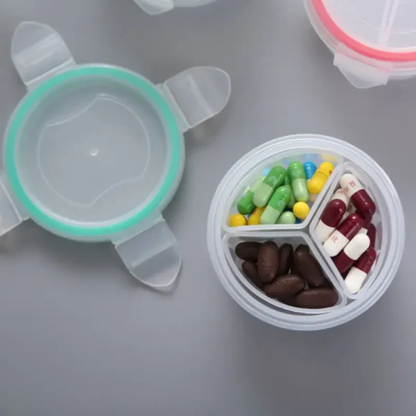 Wholesale Transparent Plastic Round Pill Box Three Compartments Sealed Small Pill Box Multifunctional Waterproof Medicine Storage Box (9)
