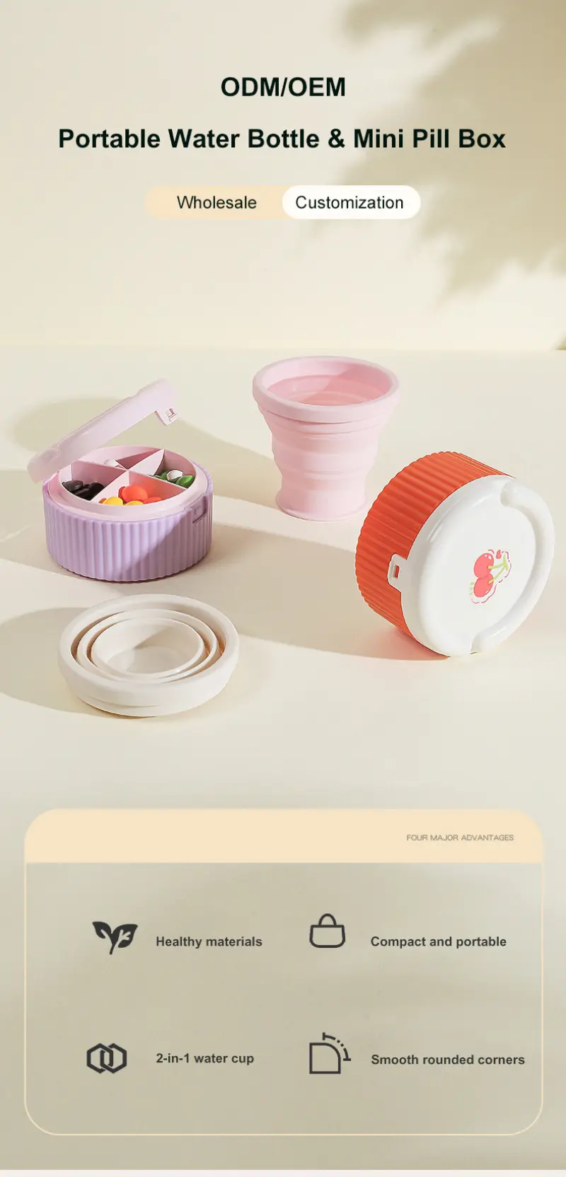 2 in 1 folding pill case with water cup. (1)