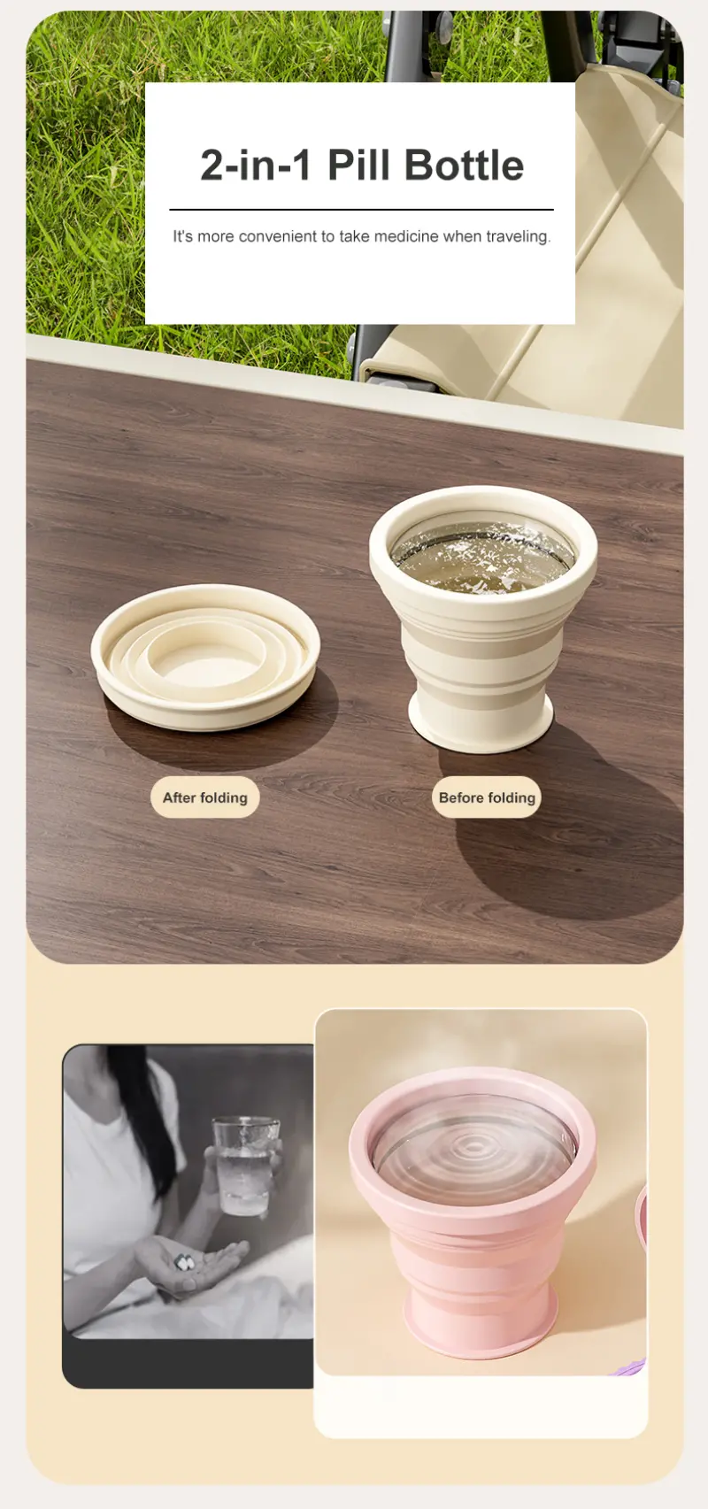 2 in 1 folding pill case with water cup. (4)