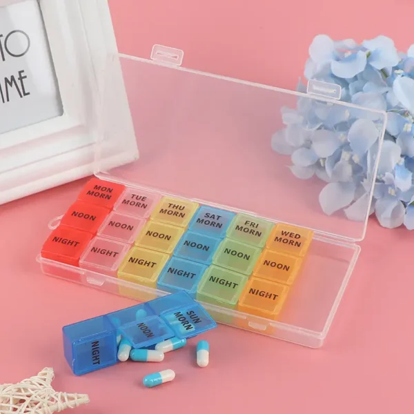 21 Grid Weekly Pill Organizer – Extra Large 7 Day Pill Box with Color (1)