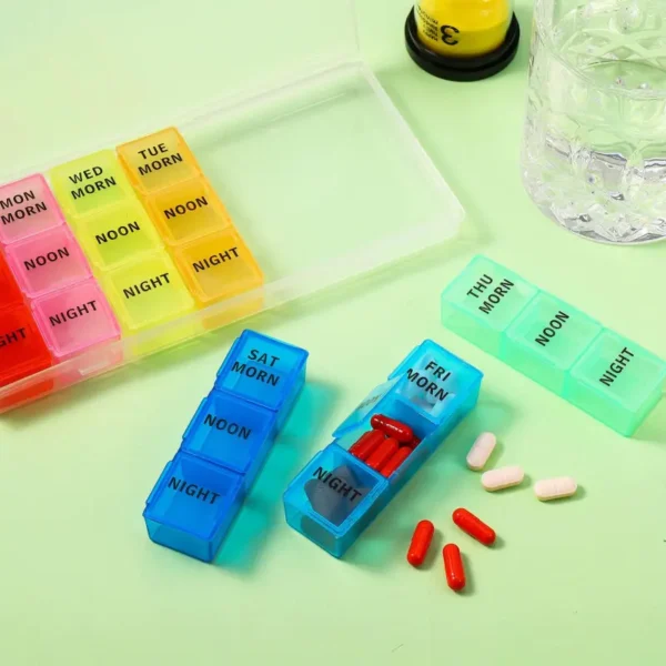 21 Grid Weekly Pill Organizer – Extra Large 7 Day Pill Box with Color (5)