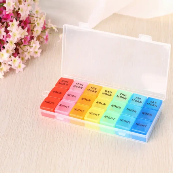 21 Grid Weekly Pill Organizer – Extra Large 7 Day Pill Box with Color (6)