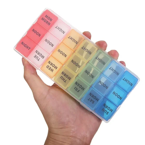 21 Grid Weekly Pill Organizer – Extra Large 7 Day Pill Box with Color (7)
