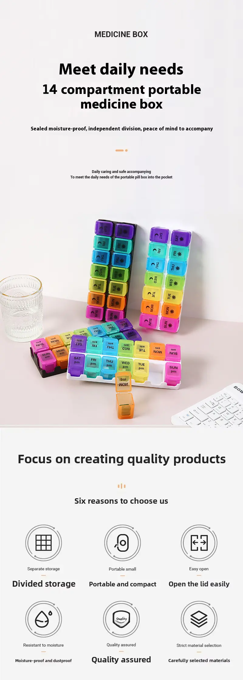 7 Day Removable Rainbow 14 compartment Pill Box – BS1312J (1)