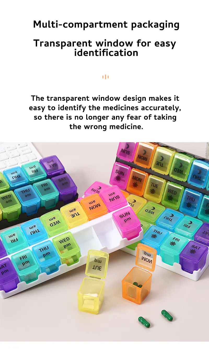 7 Day Removable Rainbow 14 compartment Pill Box – BS1312J (3)