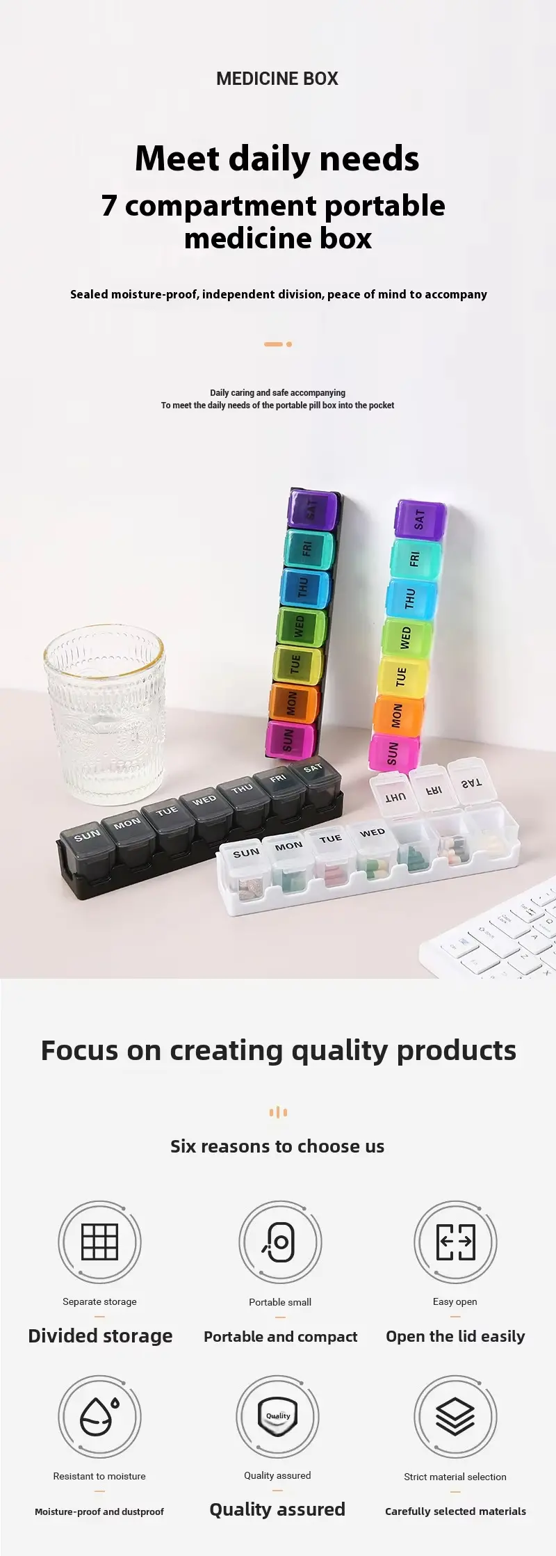 7 Day Removable Rainbow 7 compartment Pill Box – BS1311J (1)