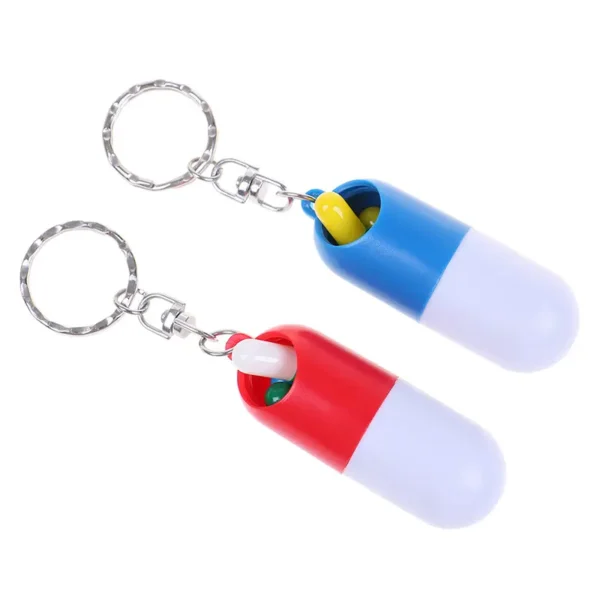 Capsule Shaped Portable Pill Box with Keyring (2)