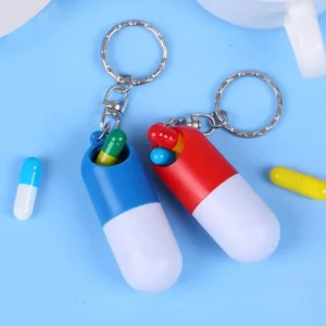 Capsule Shaped Portable Pill Box with Keyring (3)
