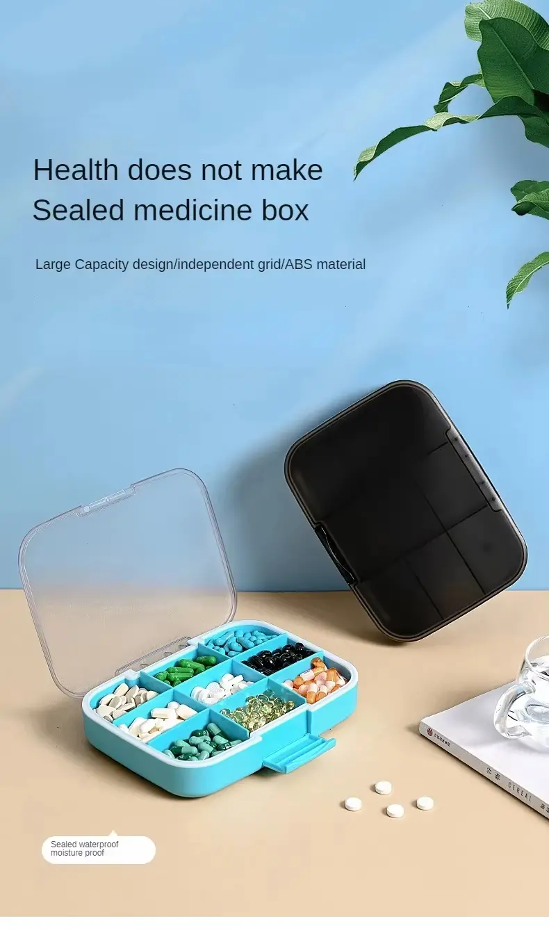 Extra Large 9 Compartment Travel Pill Organizer – Durable, Airtight, and Built for Long Term Storage (1)
