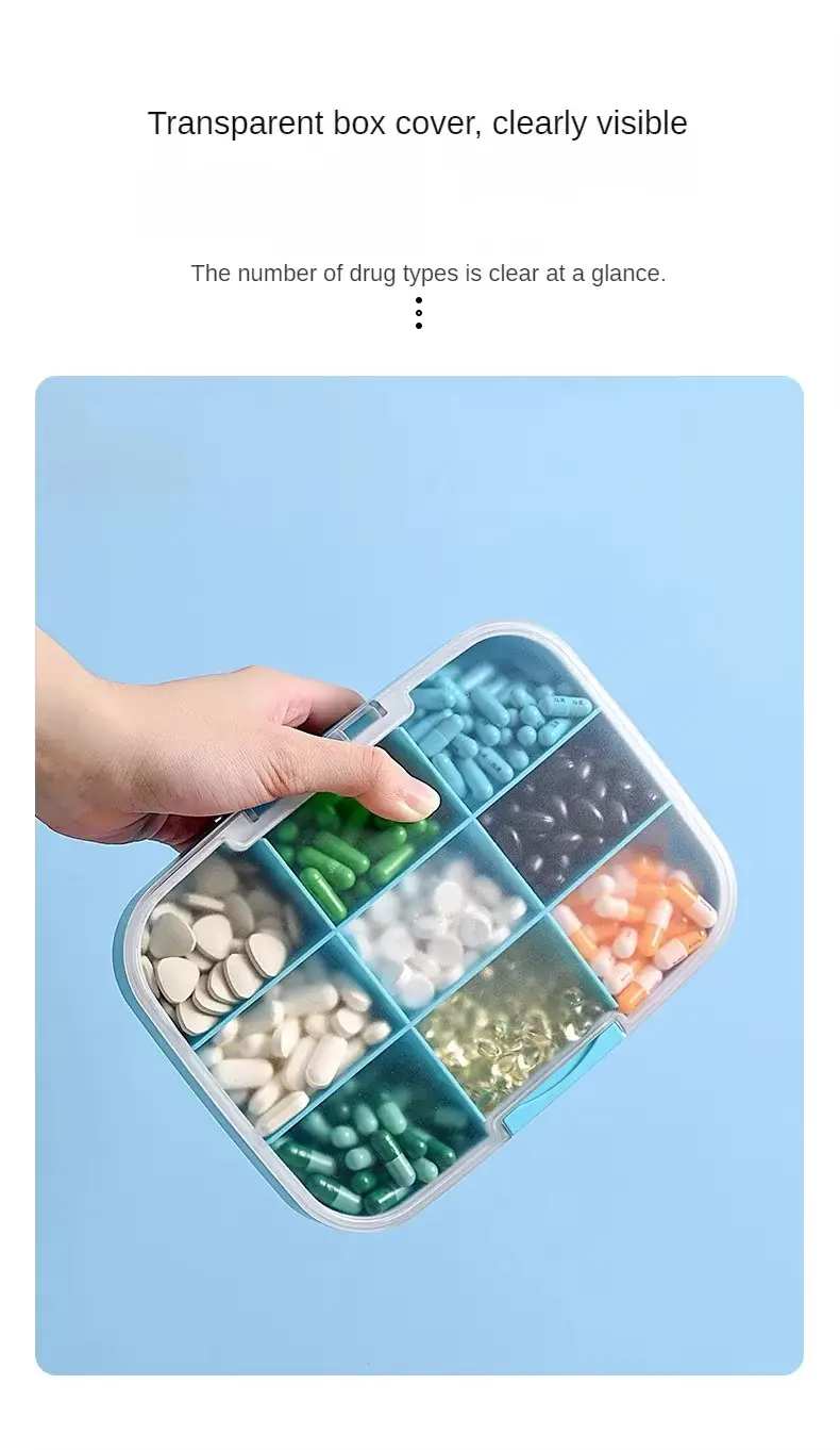 Extra Large 9 Compartment Travel Pill Organizer – Durable, Airtight, and Built for Long Term Storage (3)