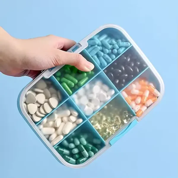 Extra Large 9 Compartment Travel Pill Organizer – Durable, Airtight, and Built for Long Term Storage (4)