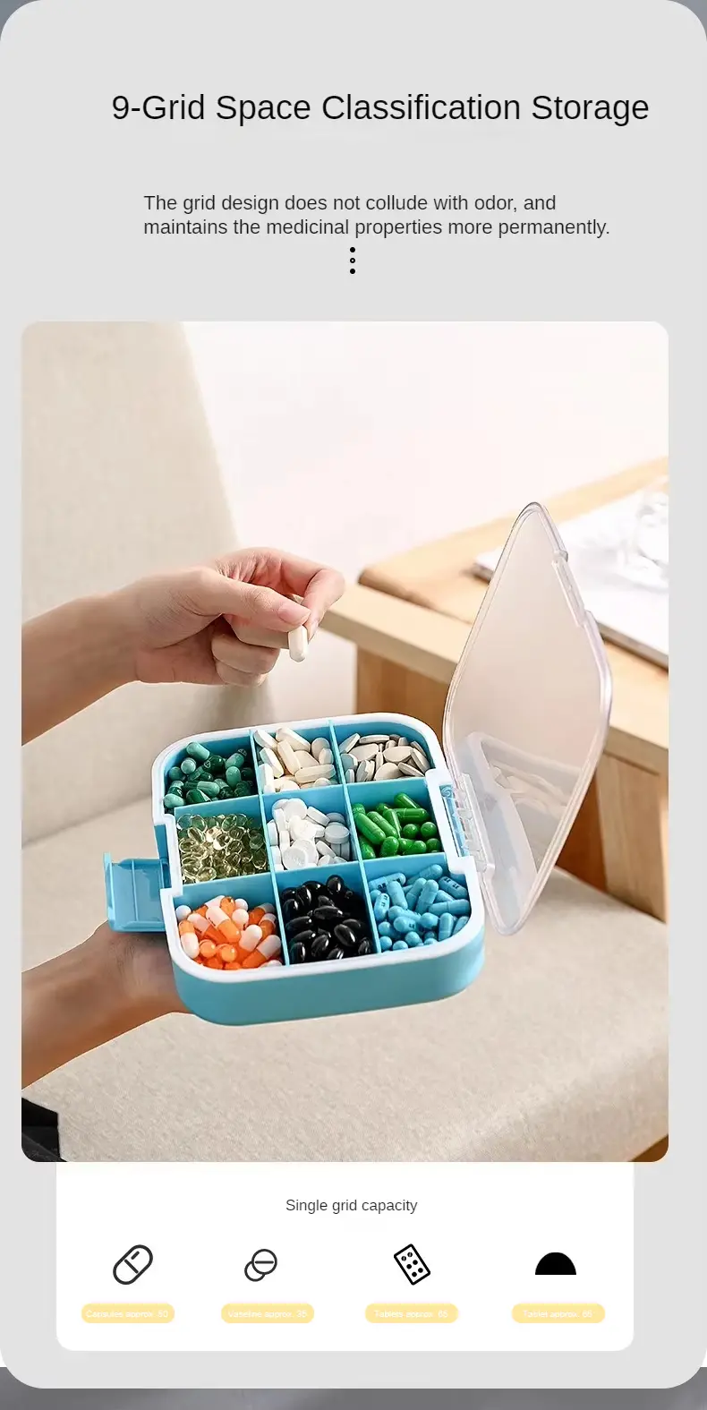 Extra Large 9 Compartment Travel Pill Organizer – Durable, Airtight, and Built for Long Term Storage (6)