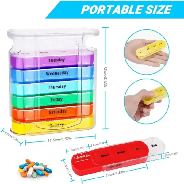 Hot Selling Travel Sized 28 Day 4 Time Pill Organizer 170g Rainbow PS Plastic Medicine Container Weekly Pill Storage Cases (2) (2)