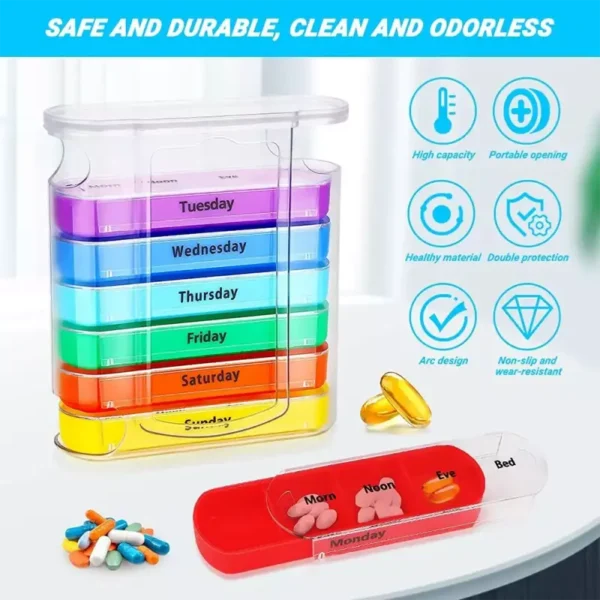 Hot Selling Travel Sized 28 Day 4 Time Pill Organizer 170g Rainbow PS Plastic Medicine Container Weekly Pill Storage Cases (3) (2)