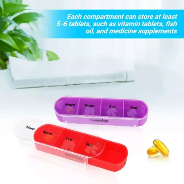 Hot Selling Travel Sized 28 Day 4 Time Pill Organizer 170g Rainbow PS Plastic Medicine Container Weekly Pill Storage Cases (5)
