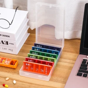 Large Capacity Portable Rainbow 7 Day Weekly Pill Box 35 Compartment Pill Dispenser for Middle Aged People (1)