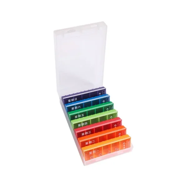 Large Capacity Portable Rainbow 7 Day Weekly Pill Box 35 Compartment Pill Dispenser for Middle Aged People (3)