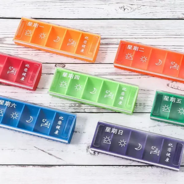 Large Capacity Portable Rainbow 7 Day Weekly Pill Box 35 Compartment Pill Dispenser for Middle Aged People (4)