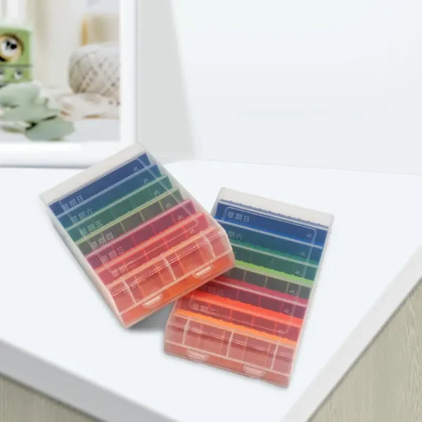 Large Capacity Portable Rainbow 7 Day Weekly Pill Box 35 Compartment Pill Dispenser for Middle Aged People (5)