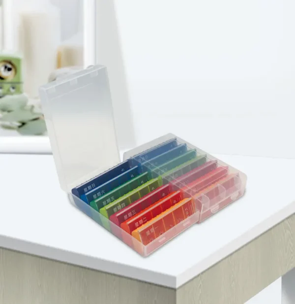Large Capacity Portable Rainbow 7 Day Weekly Pill Box 35 Compartment Pill Dispenser for Middle Aged People (6)