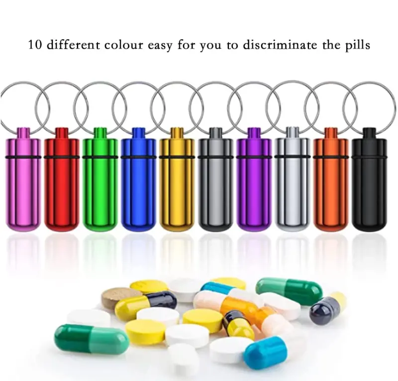 Mini Aluminum Pill Holder with Keyring (1)